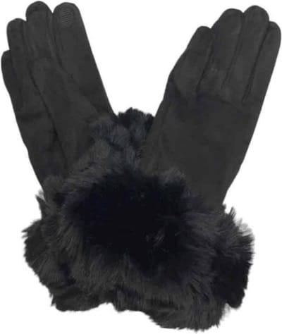 Handschoenen, faux fur, zwart