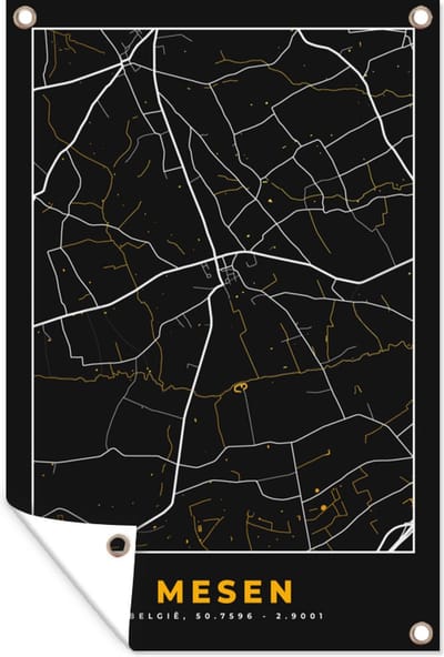 Muurdecoratie Mesen - Goud - Kaart - Plattegrond - Stadskaart - 120x180 cm - Tuinposter - Tuindoek