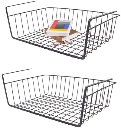 Unyqoos ® Handige Metalen Hangmanden Set Voor Onderrek Opslag - Zwart, 2 Stuks, Ideaal Voor Keuken, Kantoor En Meer