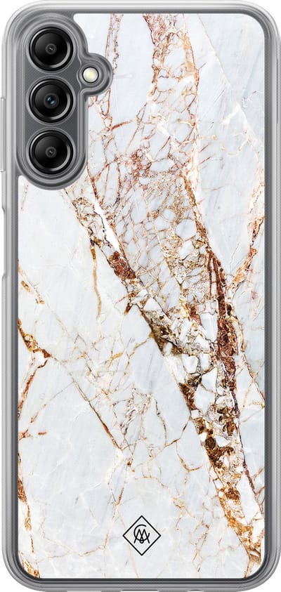 Casimoda® hoesje - Geschikt voor Samsung Galaxy A14 5G - Marmer Goud - 2-in-1 case - Schokbestendig - Marble design - Verhoogde randen - Goudkleurig, Transparant