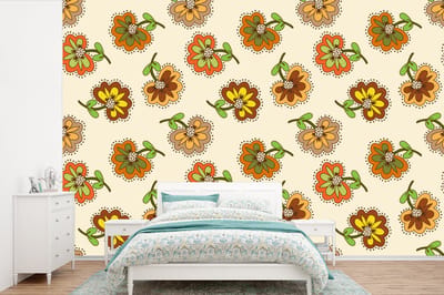 Behang - Fotobehang Design - Bloemen - Retro - Vintage - Breedte 360 cm x hoogte 240 cm