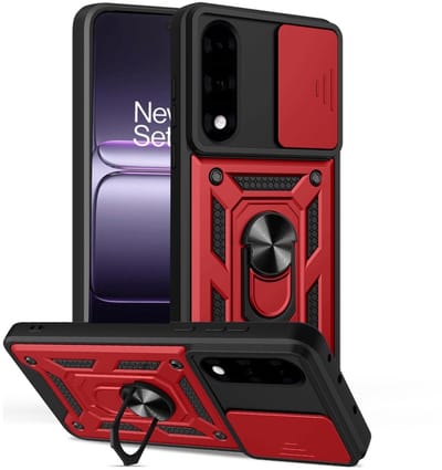 Coverup Hoesje - Geschikt voor OnePlus Nord 5 Hoesje - Coverup Armor Ring Kickstand Back Cover met Camera Shield - Rood