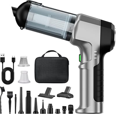 Draadloze Persluchtreiniger & Handstofzuiger – 2-in-1 Elektrische Air Duster – Oplaadbaar – Voor Auto, Toetsenbord, PC, Laptop en Huis – Met Opzetstukken