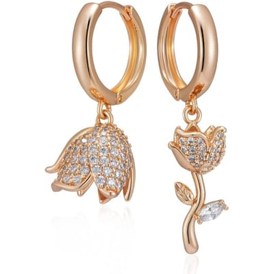 Boucles d'oreilles asymétriques pendantes de grande taille couleur or rose pour femmes, accessoires en zircon naturel entièrement brillants, bijoux fins quotidiens beige