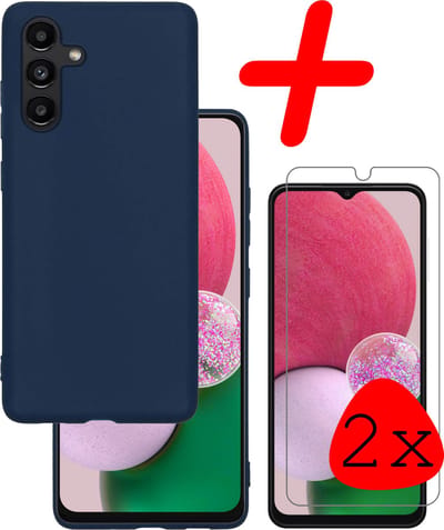 Hoesje Met 2x Screenprotector - Geschikt voor Samsung Galaxy A13 5G - Sterk & Shockproof - Back Cover - Siliconen Case - Telefoon Hoes - Donkerblauw