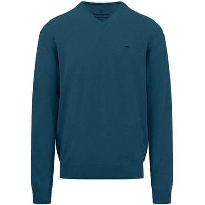 Fynch-Hatton Trui Uni Color V-Neck Superfine Cotton Dark Teal / male