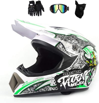 Crosshelm Set - Full Face Helm - Off Road Racen - Inclusief Handschoenen Bril - XL 58-59 cm - Multi Kleur