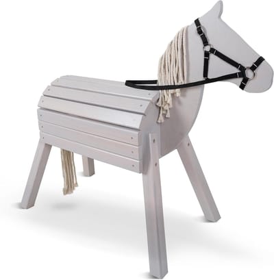 Houten Paard - Speelpaard Tuin - Buiten Spelen - Manen en Staart - XXL Formaat - Grijs