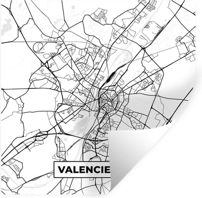 Muurstickers - Sticker Folie - Kaart - Plattegrond - Frankrijk - Stadskaart - Valenciennes - Zwart wit - 100x100 cm - Plakfolie - Muurstickers Kinderkamer - Zelfklevend Behang XXL - Zelfklevend behangpapier - Stickerfolie
