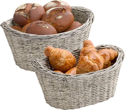 Kesper Brood/fruit mandje - 2x - lichtgrijs - ovaal - L28 x B21 x H13 cm - broodmandjes