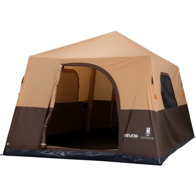 VEVOR Campingtent voor 8 personen, opblaasbare familietent met oplaadbare pomp, TPU-luchtslang en 4 gaasramen, cabinetent met draagtas voor gezinskamperen en wandelen, beige