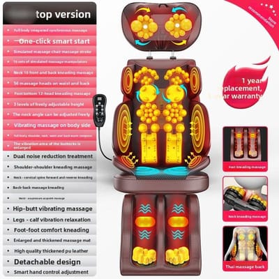 Massageur de Cou et de Dos avec Chaleur Réglable Coussin de Siège de Massage Corps Entier Pétrissage Shiatsu Siège Portable Masseur Cadeau EU Plug marron