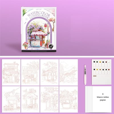 DIY Aquarel schilderen/Draagbaar aquarel schilderen/Handschilderen - Kleuren - Doodle Art Make-up Schilderen, Kleurboek voor kinderen/leerlingen, 17.5×12.4 cm * 16 pagina's Rustige tijd