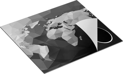 Chefcare Inductie Beschermer Hoekige Origami Wereldkaart - Abstract - Zwart Wit - 60x50 cm - Afdekplaat Inductie - Kookplaat Beschermer - Inductie Mat