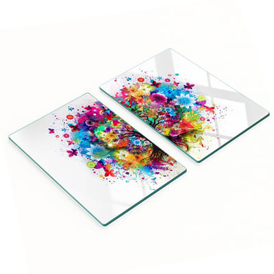 Keukenplanken van gehard glas met kleurrijke boomafbeeldingen, 2x40x52 cm