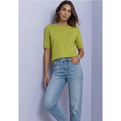 T-shirt met korte mouwen en ronde hals in effen kleur