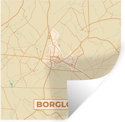 Muurstickers - Sticker Folie - Kaart - België - Borgloon - Stadskaart - Plattegrond - 100x100 cm - Plakfolie - Muurstickers Kinderkamer - Zelfklevend Behang XXL - Zelfklevend behangpapier - Stickerfolie