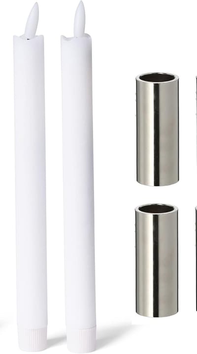 Stokkaarshouder magnetisch metaal zilver 2,5x5cm met premium LED-stokkaars echte was vlamloos op batterijen woondecoratie vintage kersttafeldecoratie scandinavisch chique kaarsenhouder