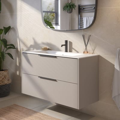 Saqu Lima badmeubel incl. mat witte keramische wastafel 100x46x61cm mat greige – mat zwarte greep