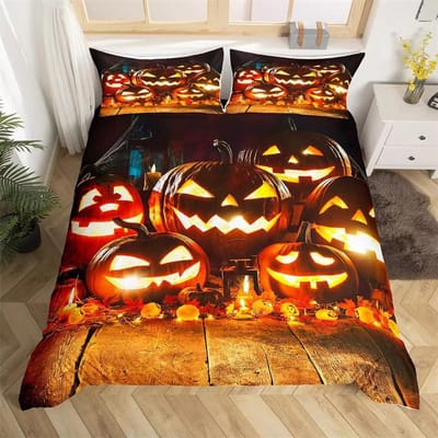 Kinderen Pompoenlantaarn Dekbedovertrek Set Twin King Halloween Beddengoed Set Microfiber Heks Mysterie Kerkhof Print Dekbedovertrek EU Single(135x200cm)