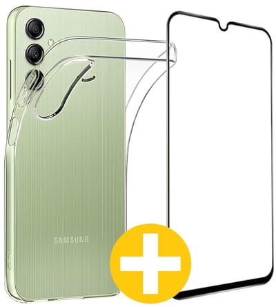 Hoesje en Screenprotector Combi Geschikt Voor Samsung A14 - Transparant Hoesje + Premium Screenprotector