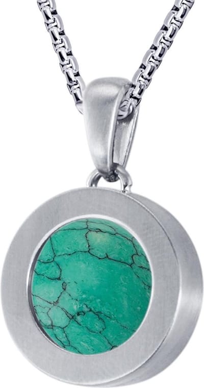 Quiges 12mm Mini Munt Hanger Zilverkleurig RVS Mat met Natuursteen Turkoois Munt en Box Ketting Ankerketting 42-46cm