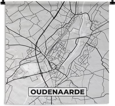 Wandkleed - Wanddoek - Stadskaart – Plattegrond – België – Zwart Wit – Oudenaarde – Kaart - 180x180 cm - Wandtapijt