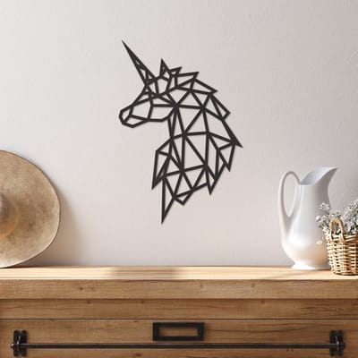 Geometrische Wanddecoratie Eenhoorn - Geometrische Muurdecoratie Eenhoorn - Geometrische Eenhoorn - Muurdecoratie Hout - Wanddecoratie Hout - Muurdecoratie Woonkamer - Wanddecoratie Woonkamer - Wanddecoratie Dieren - 47.5 x 29 cm