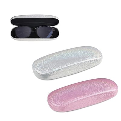 2 stuks - Brillenkoker - Brillenkoker met glitterharde schaal - Harde brillenkoker - PU-leer - Antikras - Oogverblindende glanzende brillenkoker - Draagbaar - 16 cm x 6 cm x 3,6 cm - Geschikt voor mannen, vrouwen, meisjes, reizen, studeren en werken