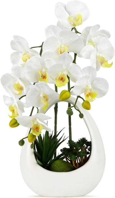 Kunstmatige Phalaenopsis Orchideeën in Pot, 39 cm Hoog, Perfect voor Interieurdecoratie, Tafelversiering en Raamdecoratie, Uniek Cadeau voor Huisverwarming