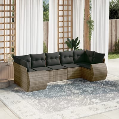 vidaXL - 7-delige - Loungeset - met - kussens - poly - rattan - grijs