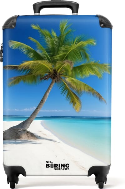 NoBoringSuitcases.com® - Handbagage koffer lichtgewicht - Reiskoffer trolley - Palmbomen op strand - Rolkoffer met wieltjes - Past binnen 55x40x20 en 55x35x25