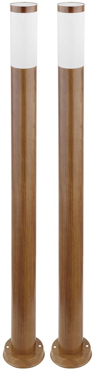 Staande buitenlamp tuinlamp staande lamp terraslamp IP44, roestvrij staal hout look, 1x E27 fitting, DxH 12,7x110 cm, set van 2