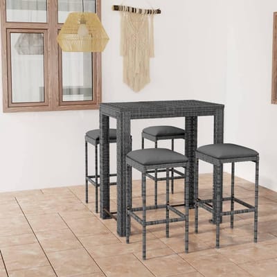 Tuinbarset 5-delig - Buitenmeubelen set - Gezellig buiten zitten - Weerbestendig polyrotan - 100 cm tafel - Grijs