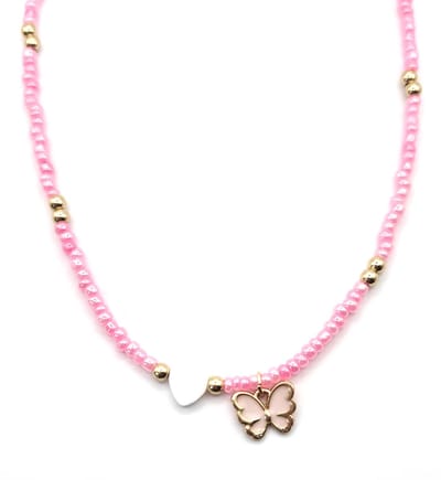 Ketting Meisje- Meisjesketting Vlinder- Kralenketting Roze Goudkleurig- Ibiza- Kind- LiLaLove