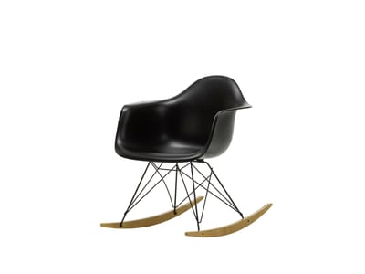 Vitra - RAR Eames Plastic Armchair - diepzwart RE - zwart - sleden esdoorn goudkleurig