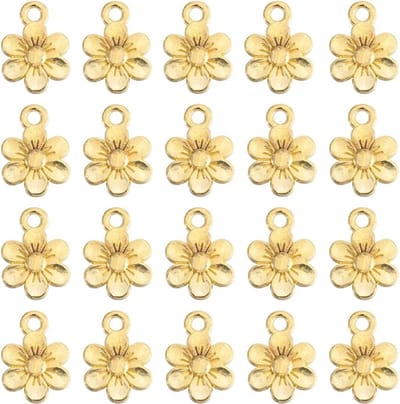 100Pcs Gouden Bloem Charms Bloemen Charms Bulk Legering Leuke Lente Plant Kleine Bloesem Charms Voor Sieraden Maken Charms Levert Accessoires Ketting Armband DIY Maken Crafting