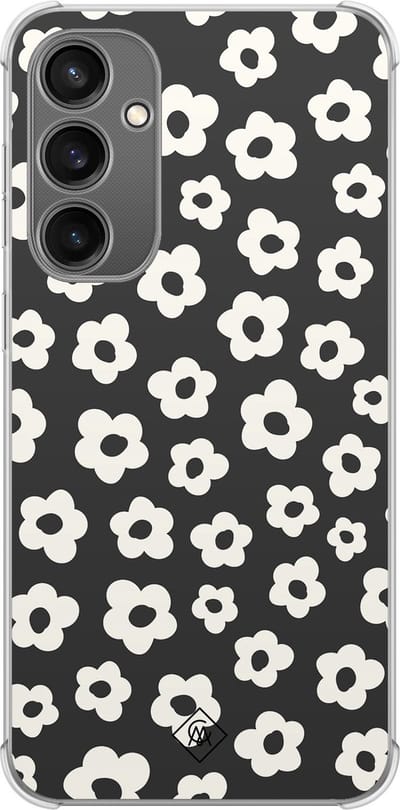 Casimoda® hoesje - Geschikt voor Samsung Galaxy S23 FE - Retro Bloempjes - Shockproof case - Extra sterk - TPU/polycarbonaat - Zwart, Transparant