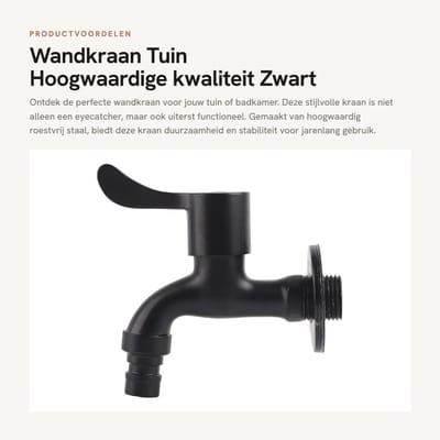 Dailygoods- Wandkraan Hoogwaardige Roestvrij Staal - Muurkraan - Keukenkraan - Tuinkraan - Zwart - Drupvrije Keramische Klep