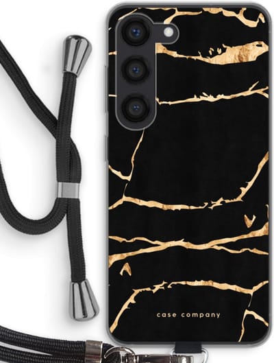 Case Company® - Hoesje met koord geschikt voor Samsung Galaxy S23 hoesje met Koord - Gouden marmer - Telefoonhoesje met Zwart Koord - Bescherming aan alle Kanten en Over de Schermrand