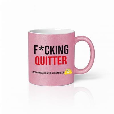 Grappige Afscheid Mok – "F*cking Quitter, Succes met Je Nieuwe Baan" – Sarcastisch Cadeau voor Collega's – Humoristische Kantoormok - Roze Glitter