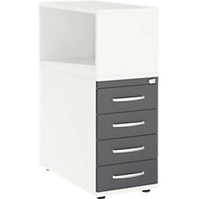 Schäfer Shop Select LOGIN aanbouwdeel, met bovenblad, 4 laden, B 409 x D 800 x H 1120 mm, hout, afsluitbaar, wit/grafiet