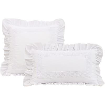 ACHETER MAINTENANT 1 pièce Housse de taie d'oreiller en flanelle blanche à dentelle Simple Style Pastoral Français Salon Housse de coussin de canapé Décoration de Maison Chambre à Coucher Voiture 45x45cm