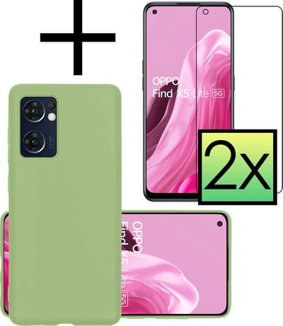 Hoesje - Met 2x Screenprotector - Geschikt voor OPPO Find X5 Lite - Sterk & Shockproof - Back Cover - Siliconen Case - Telefoon Hoes - Groen