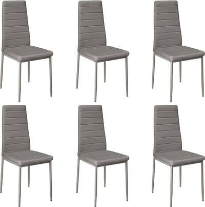 PIPIPOXER-Eetkamerstoelen - Set Van 6 - Eettafelstoel - Keukenstoel -Stoel-PU Leer - Metalen Poten -Grijs