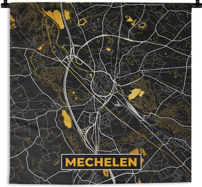 Wandkleed - Wanddoek - Stadskaart - Mechelen - Goud - Kaart - Plattegrond - 180x180 cm - Wandtapijt