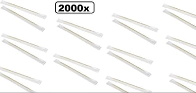 2000x Tandenstokers hout 2 punts 70mm per stuk verpakt - Festival food eten thema feest restaurant