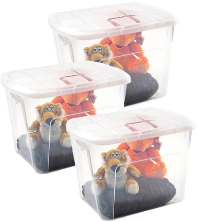 Plasticforte opberg kist met deksel - 3x - Multi Purpose Box - 75 liter - 60 x 42 x 43 cm - kunststof - transparant