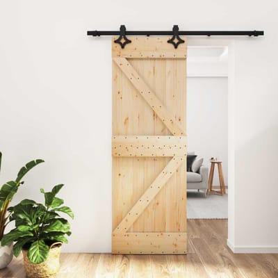 vidaXL - Schuifdeur - Naturel - en - Zwart - 70 - x - 210 - cm - Massief - Pine - Hout