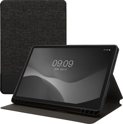 kwmobile hoes geschikt voor Samsung s9 FE - Slanke tablethoes met standaard - Tablet cover in donkergrijs / zwart